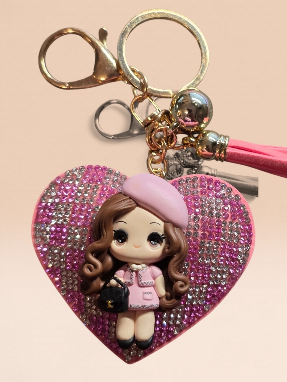 Artisan Handmade Glam Fashionista Clay Doll Keychain